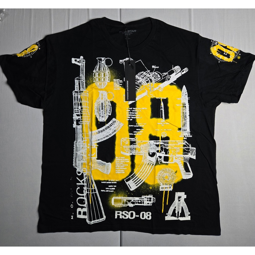 Rockstar Original Mens XL Oversized T-Shirt Black Yellow Graphic RSO-08 USA Made